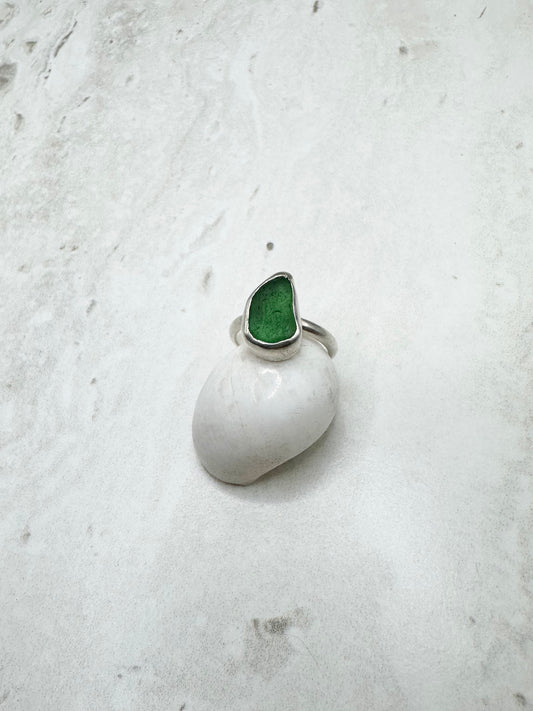 Green Seaglass Ring Silver - I.5