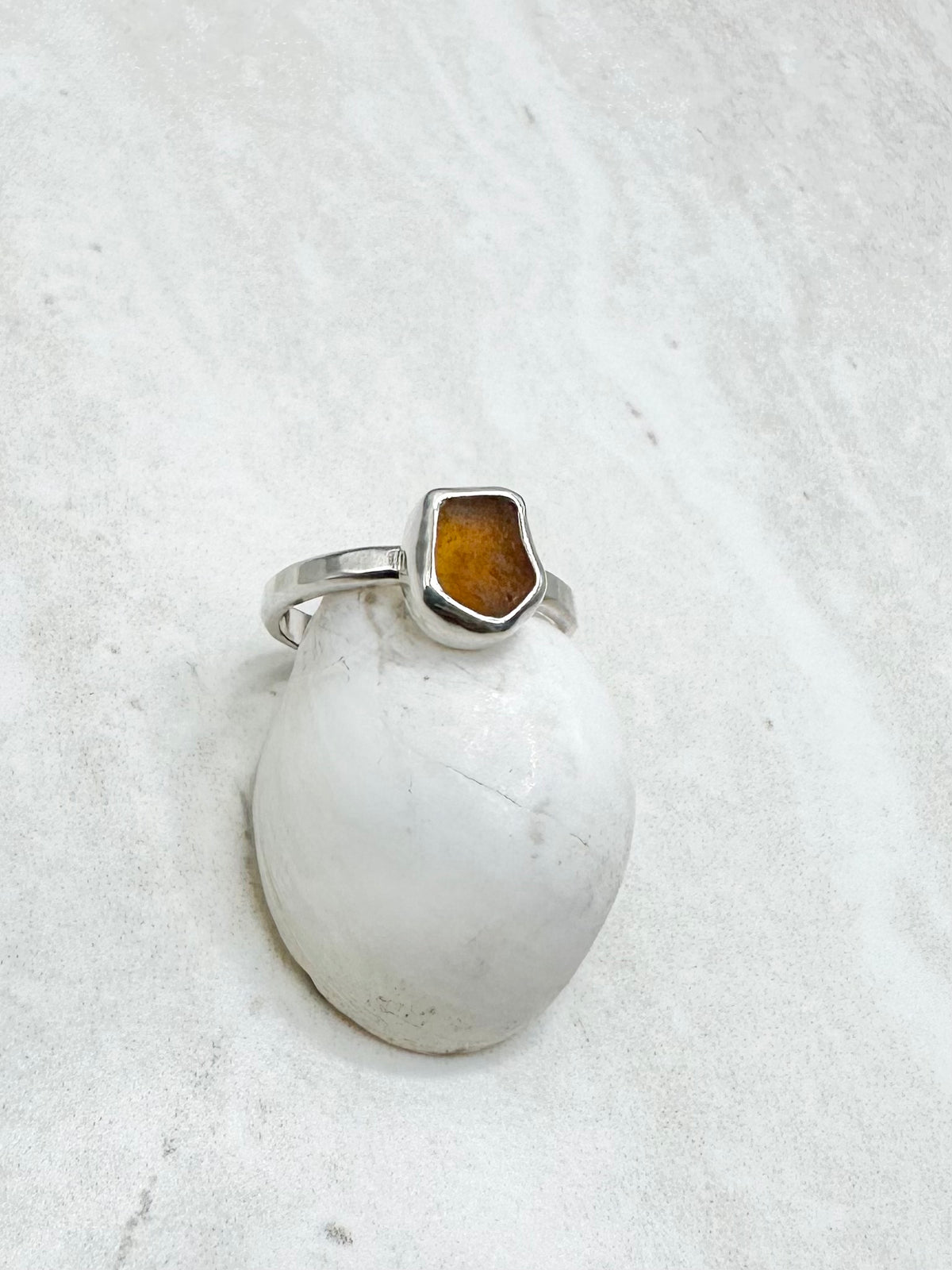 Amber Seaglass Ring Silver - N