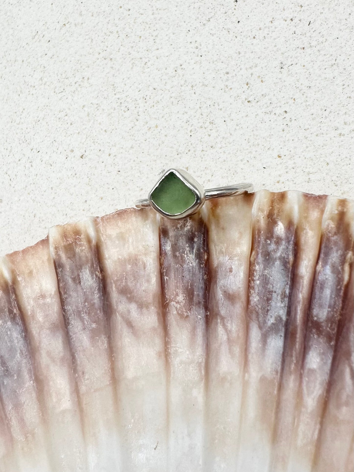 Light Green Seaglass Ring Silver