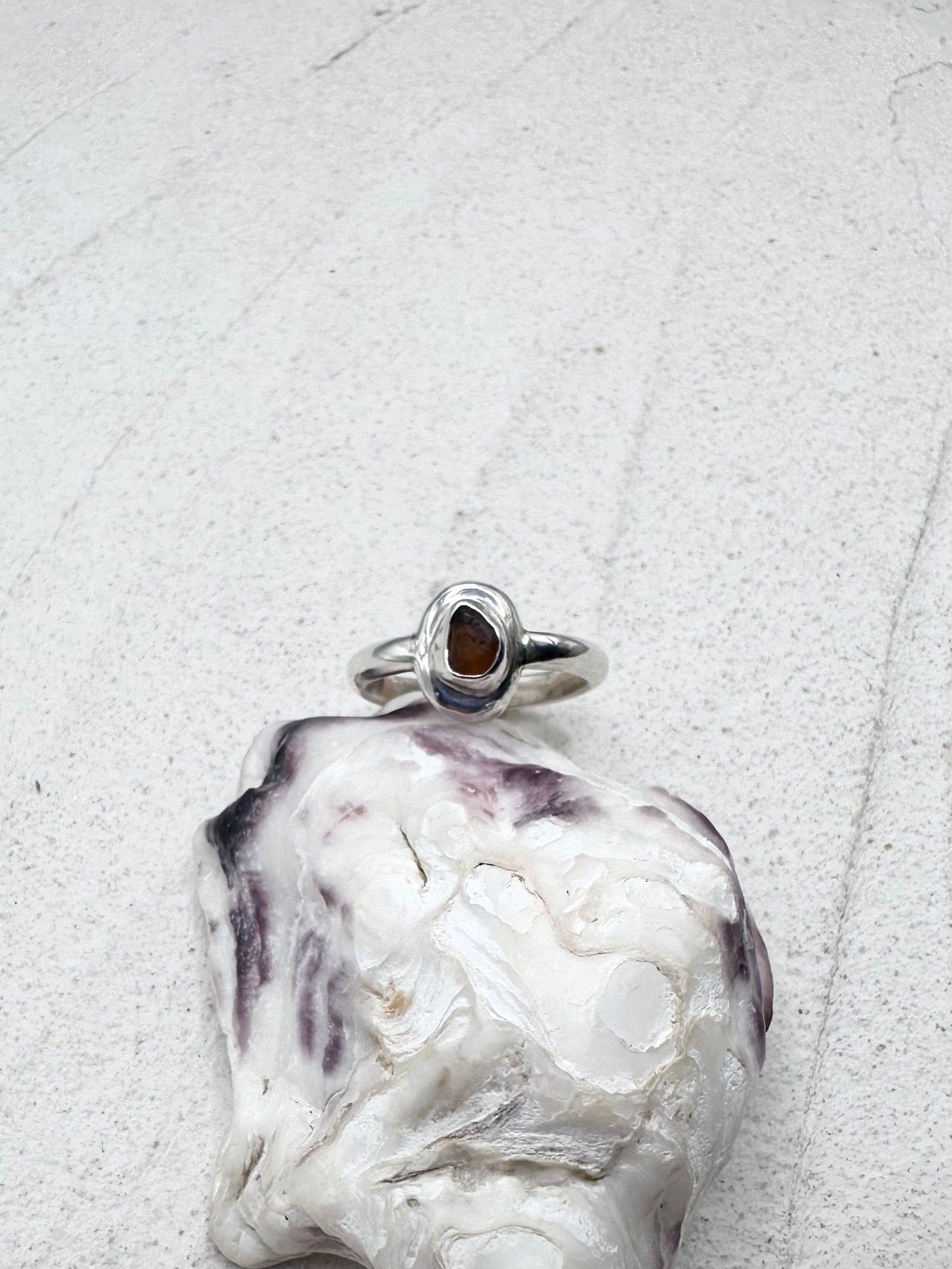 Amber Seaglass Ring Silver