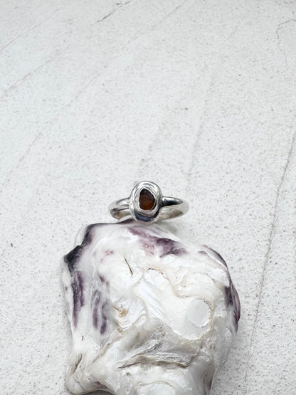 Amber Seaglass Ring Silver