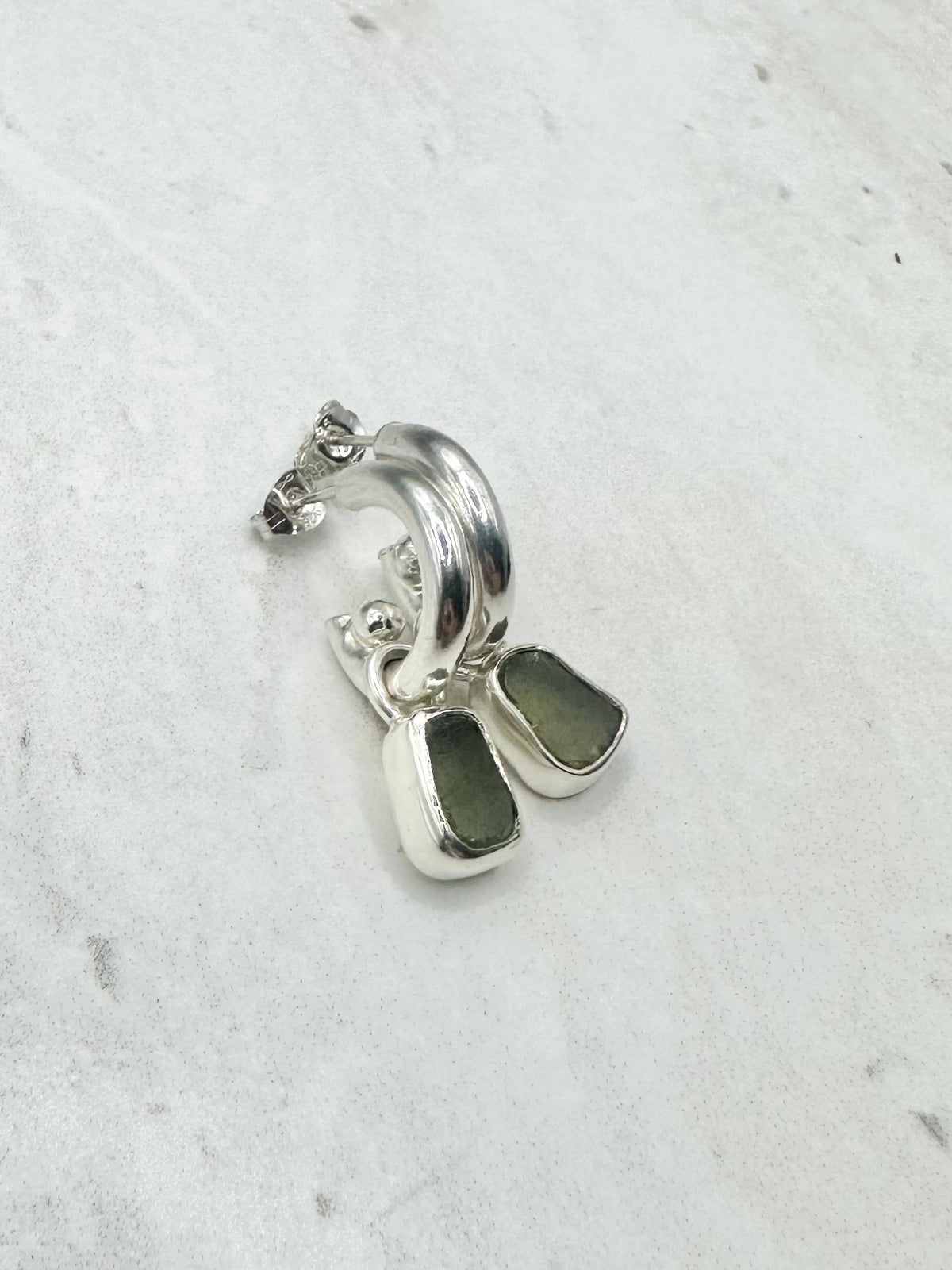 Green Seaglass Charms Silver