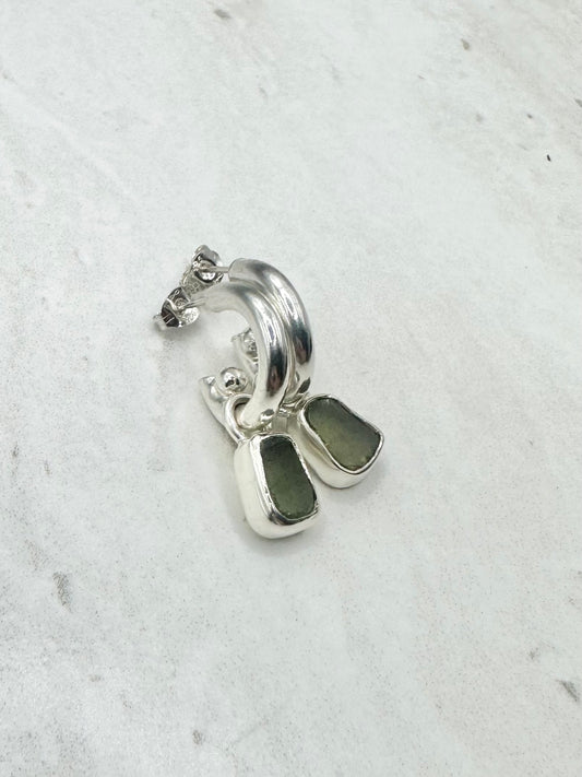 Green Seaglass Charms Silver