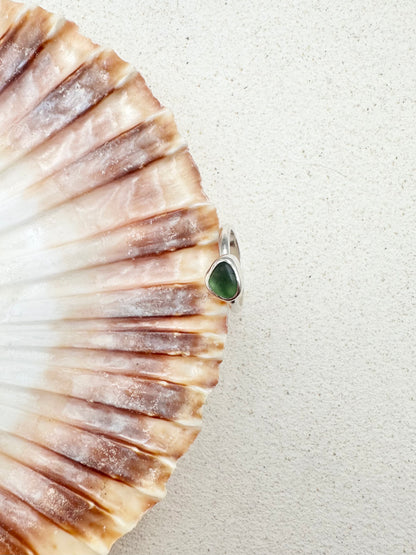 Green Seaglass Ring Silver