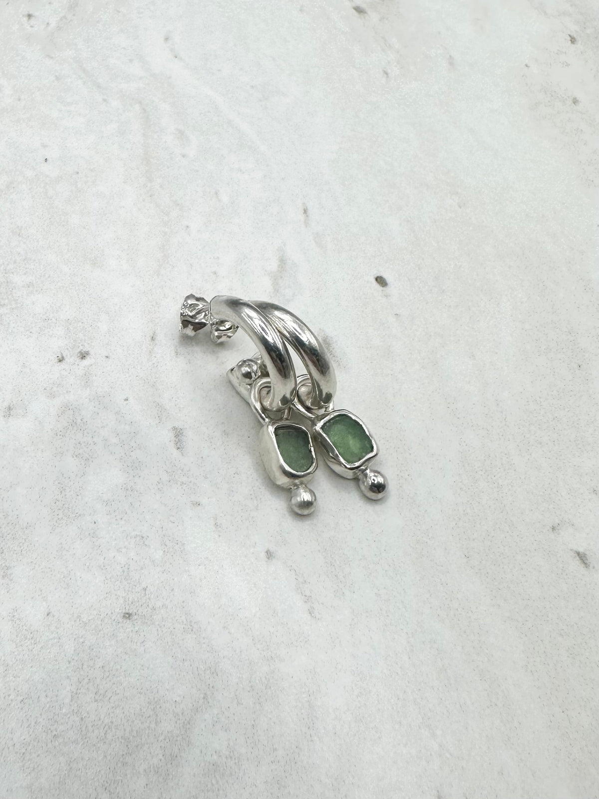 Green Seaglass Charms Silver