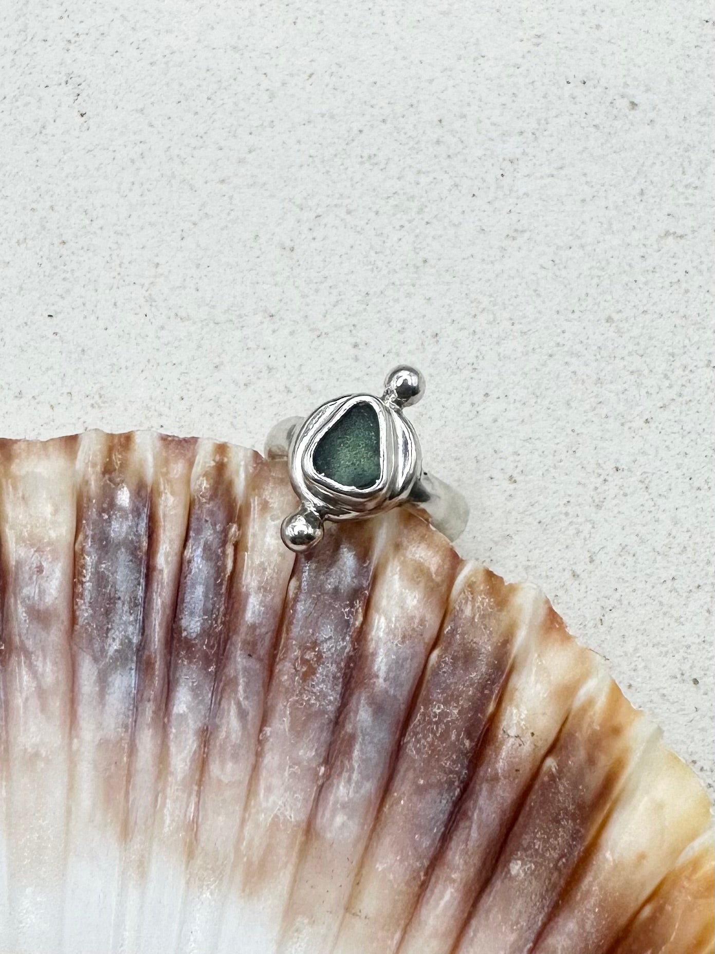 Teal Seaglass Ring Silver
