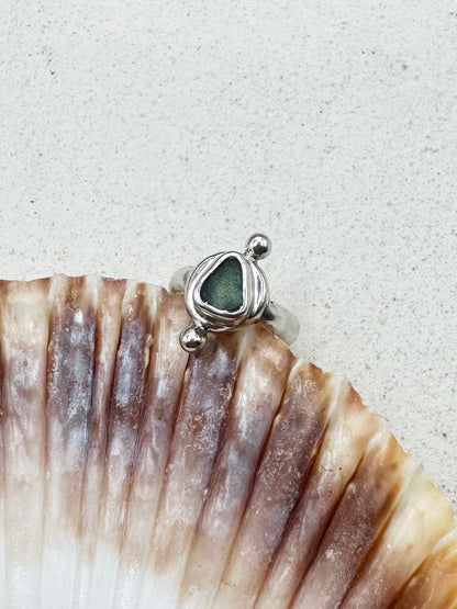 Teal Seaglass Ring Silver