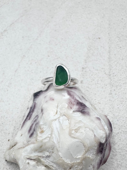 Green Seaglass Ring Silver