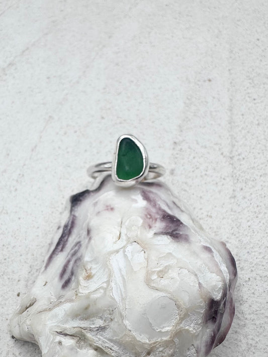 Green Seaglass Ring Silver