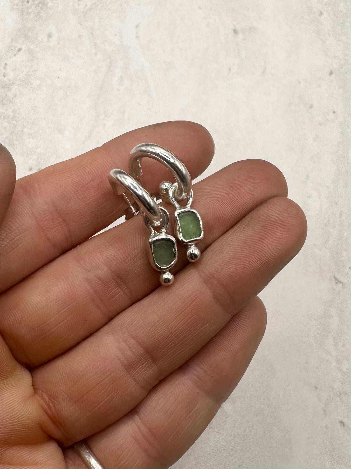 Green Seaglass Charms Silver