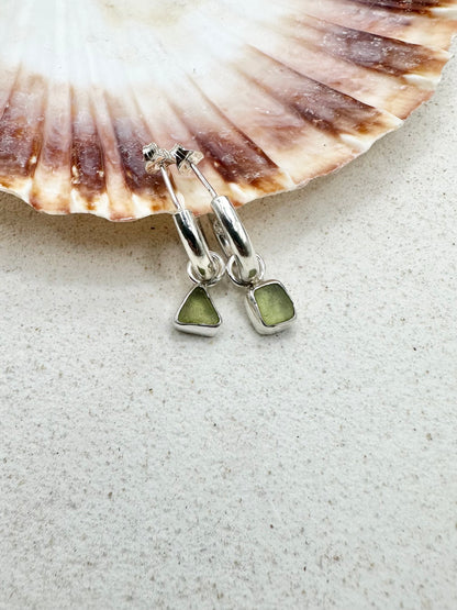 Green Seaglass Charms Silver