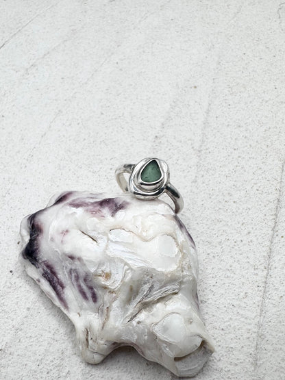 Green Seaglass Ring Silver