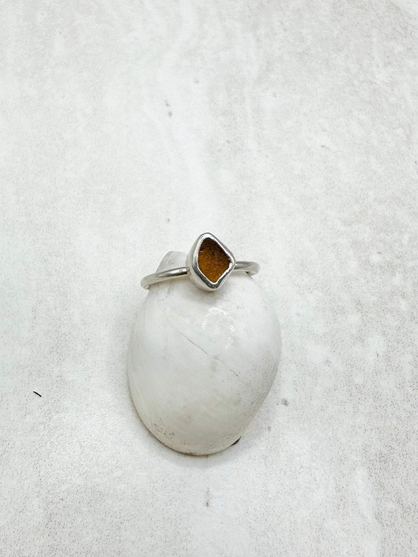 Amber Seaglass Ring Silver - I