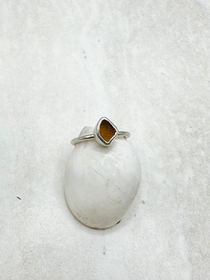 Amber Seaglass Ring Silver - I