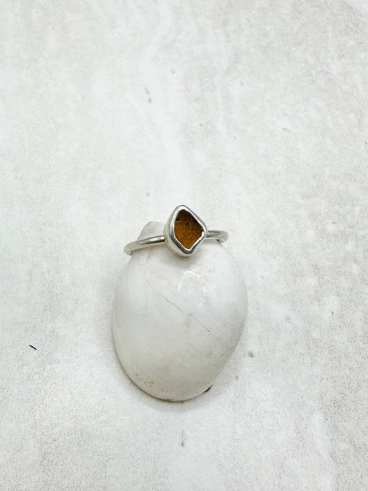 Amber Seaglass Ring Silver - I