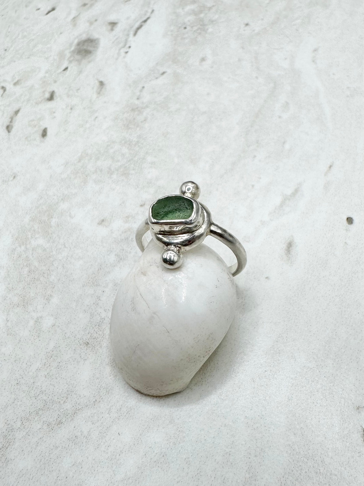 Teal Seaglass Ring Silver - N