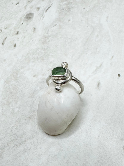 Teal Seaglass Ring Silver - N