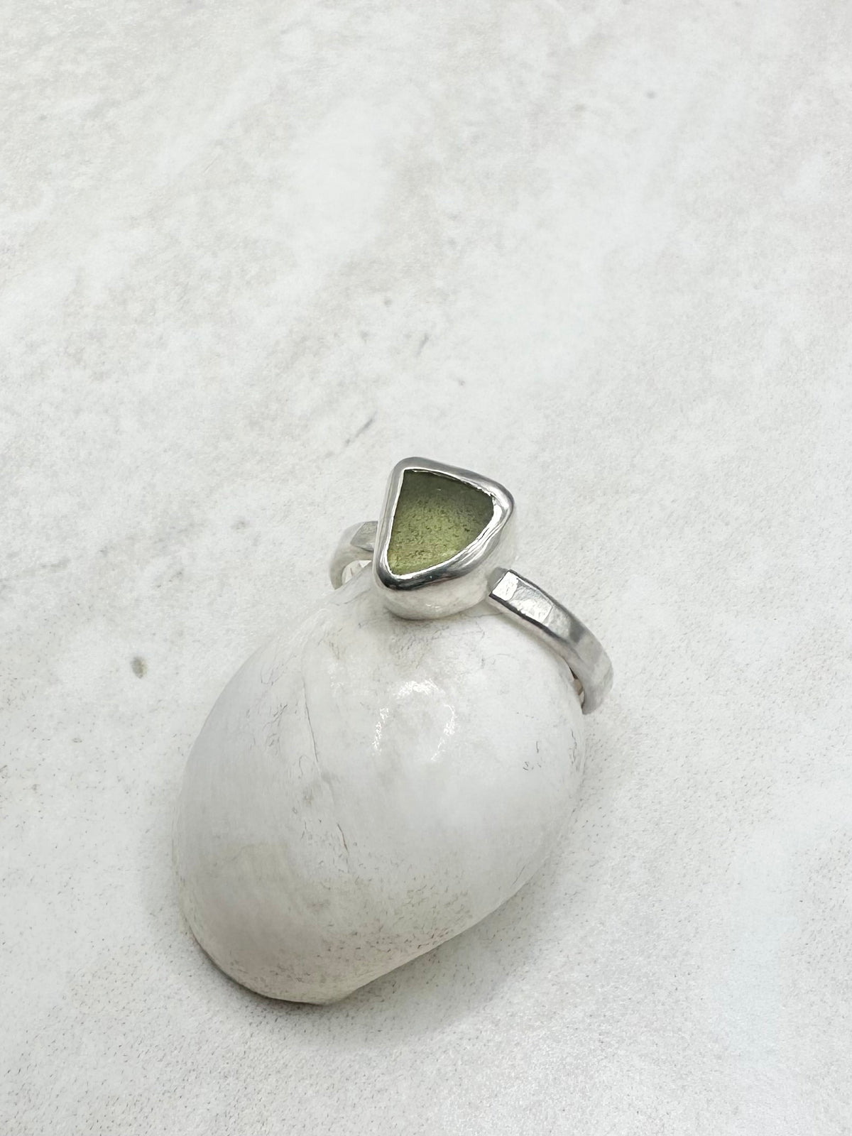 Light Green Seaglass Ring Silver - L