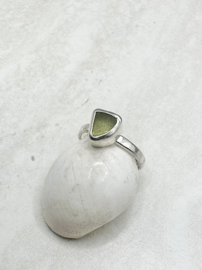 Light Green Seaglass Ring Silver - L