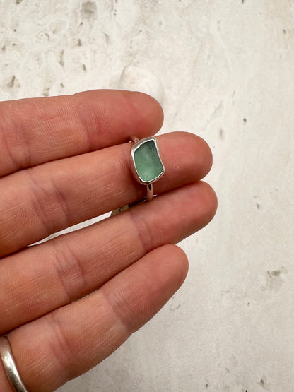 Teal Seaglass Seaglass Ring Silver - H