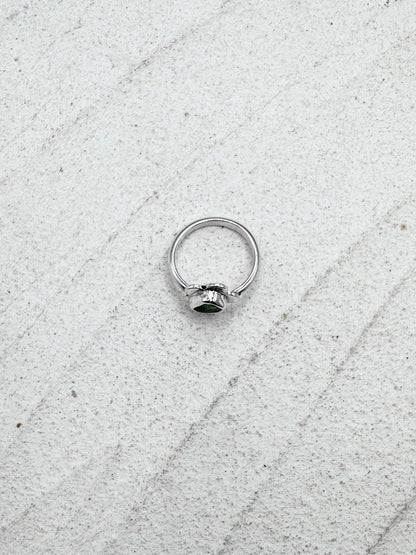 Green Seaglass Flower Ring Silver