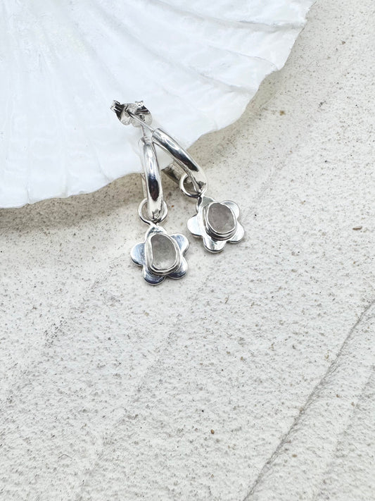 Flower Seaglass Charms in White