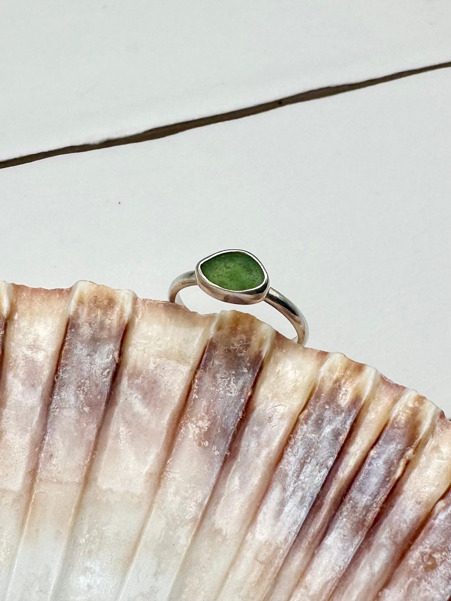 Green Seaglass Ring Silver
