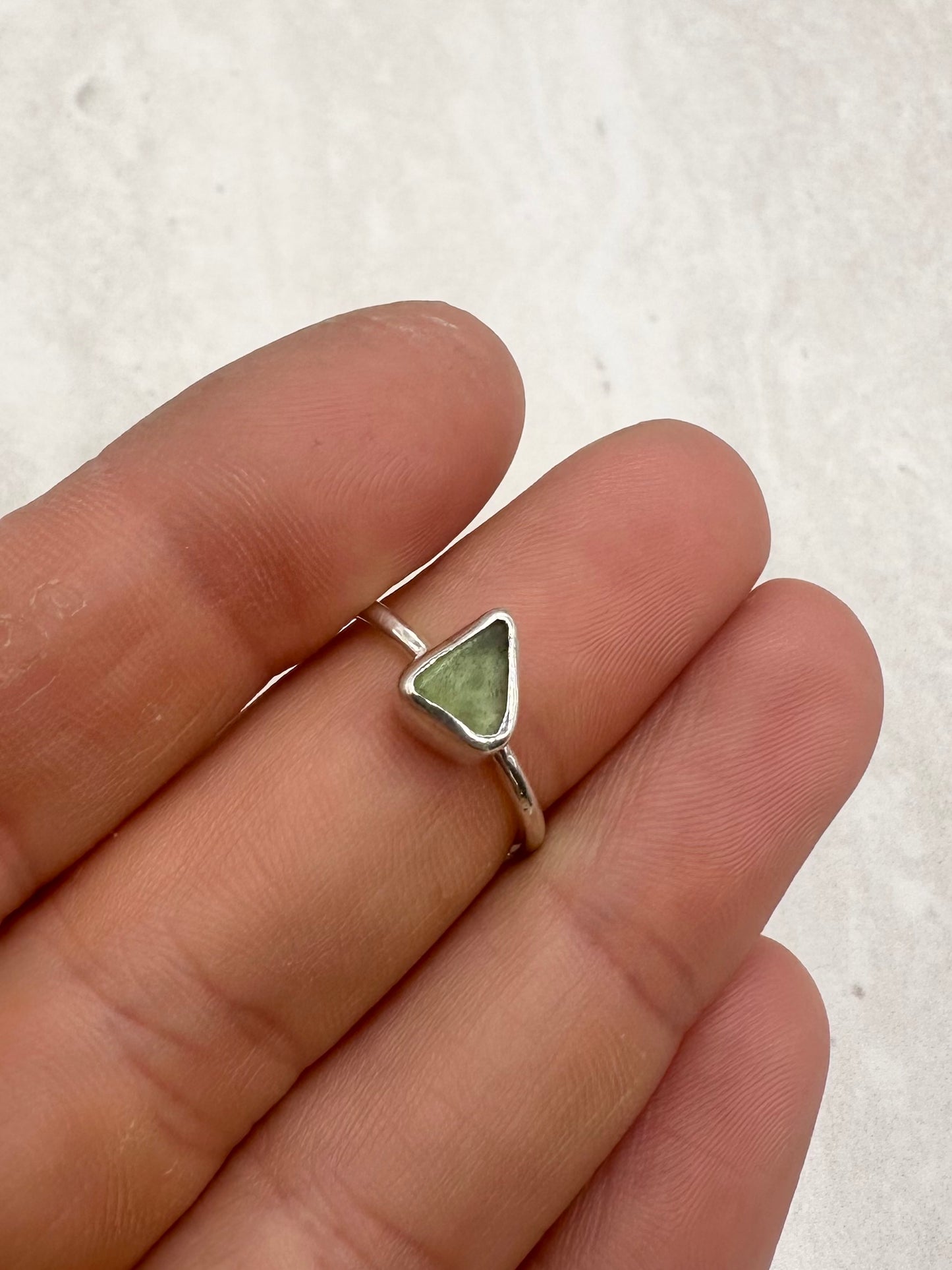 Green Seaglass Ring Silver - K