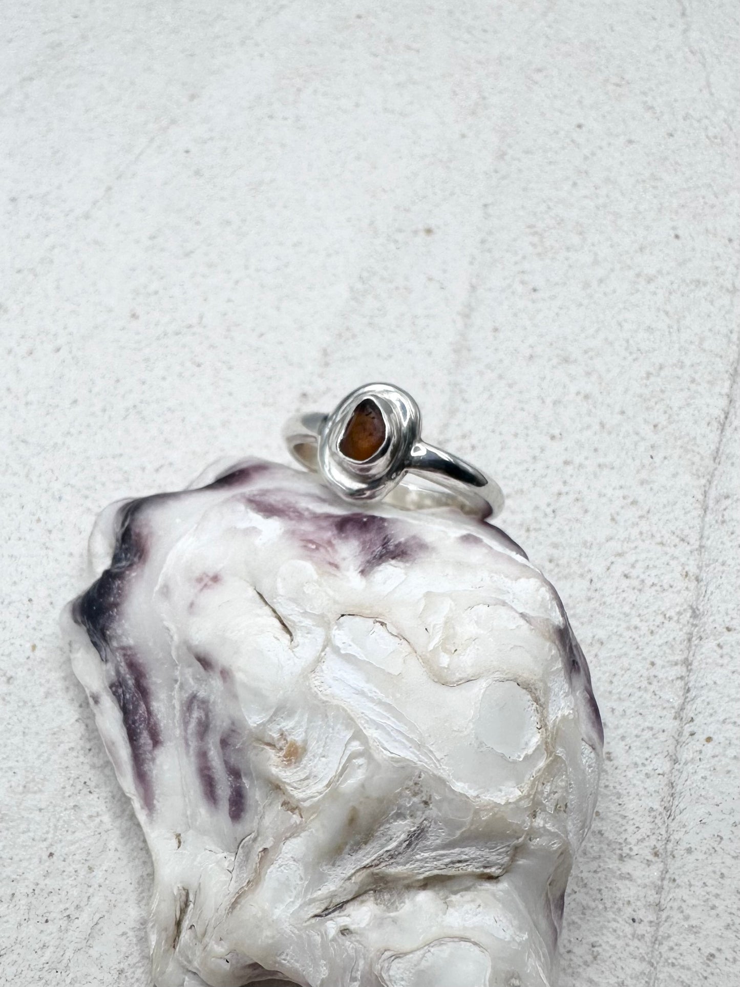Amber Seaglass Ring Silver