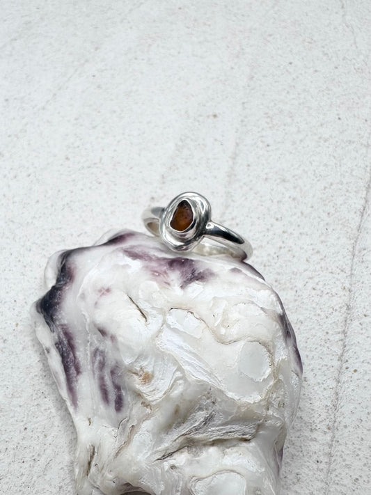Amber Seaglass Ring Silver