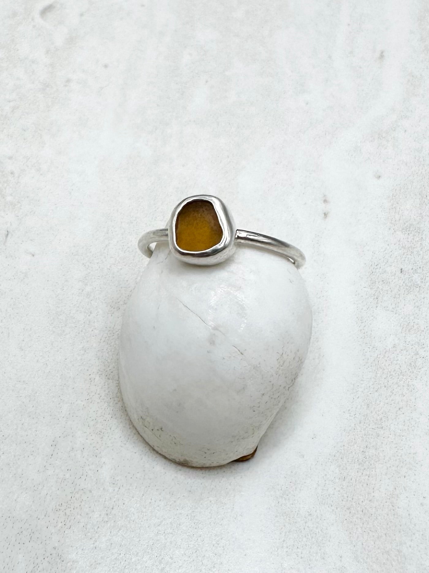 Amber Seaglass Ring Silver - N