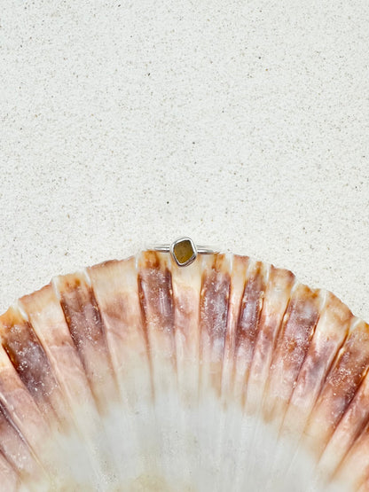 Amber Seaglass Ring Silver