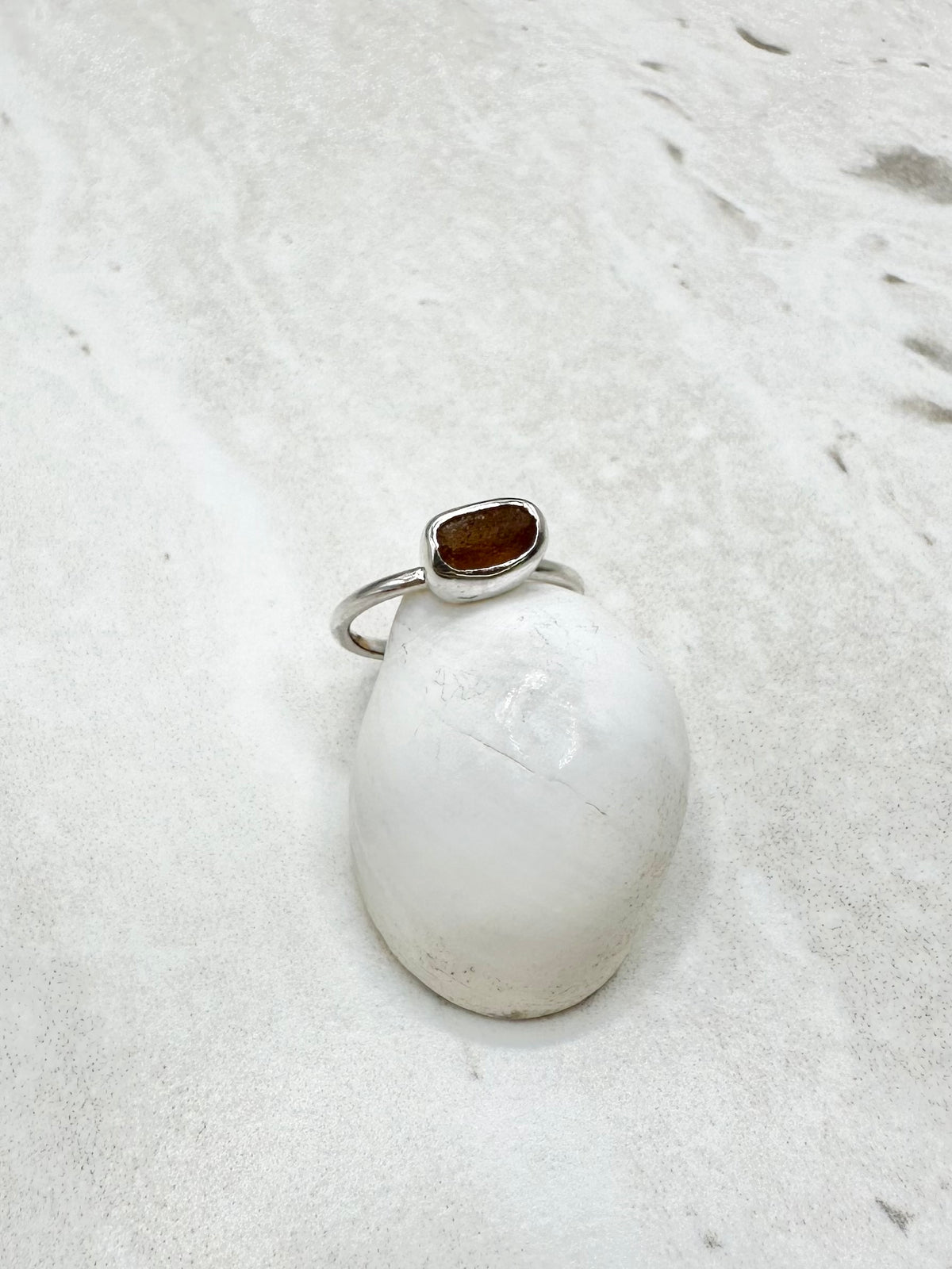 Amber Seaglass Ring Silver - H