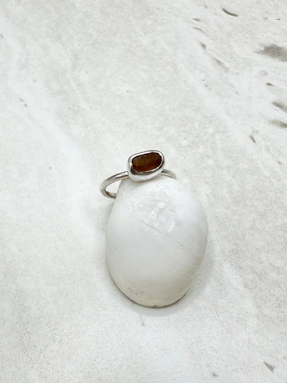 Amber Seaglass Ring Silver - H