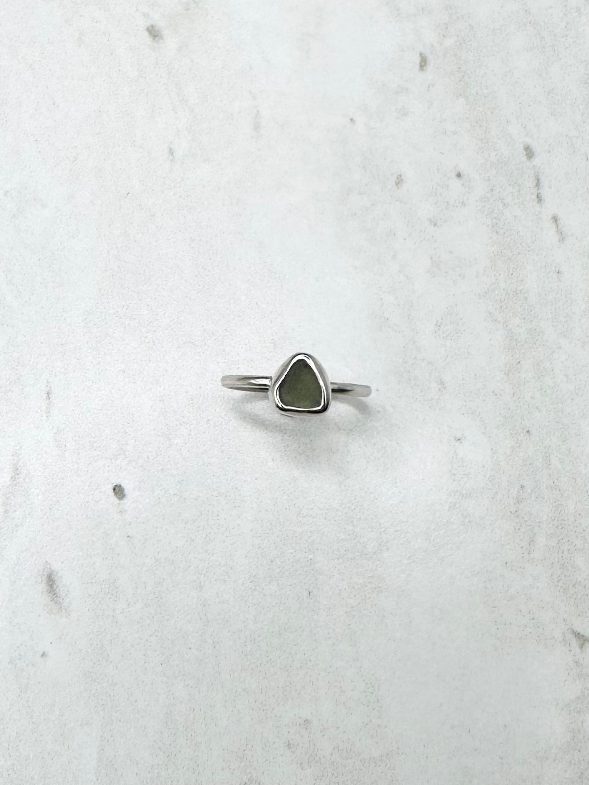 Green Seaglass Ring Silver - J