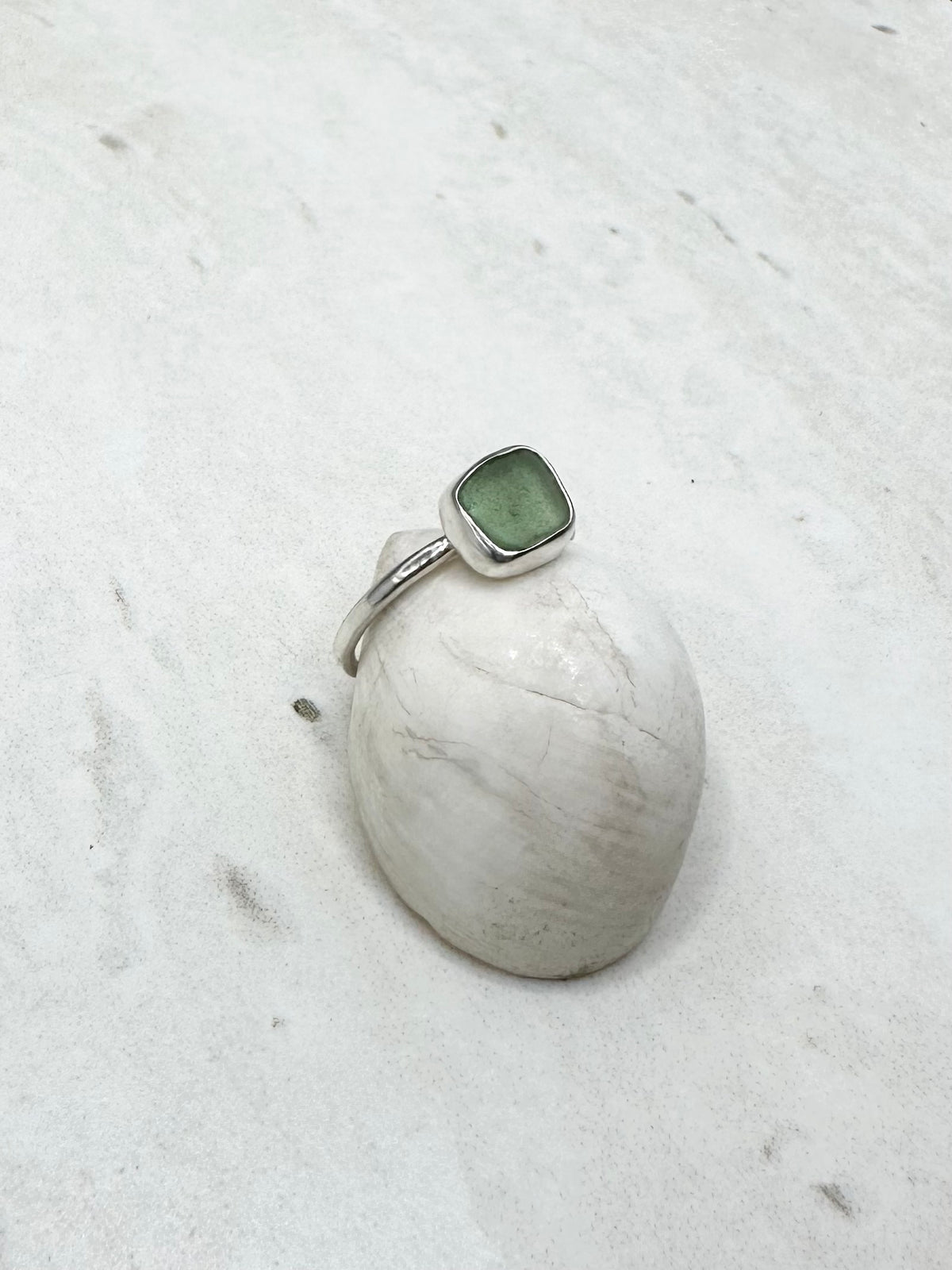 Green Seaglass Ring Silver - J