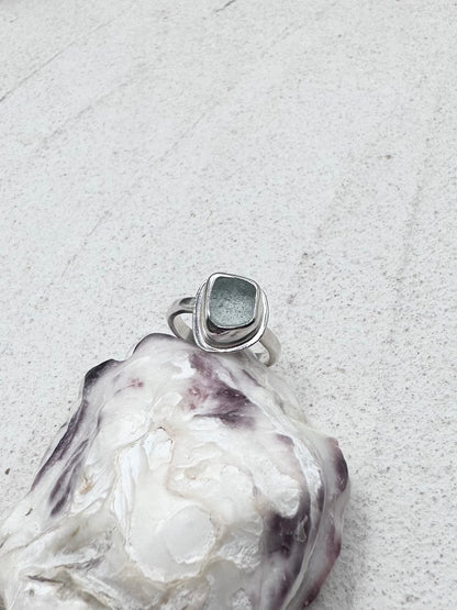 Light Blue Seaglass Ring Silver
