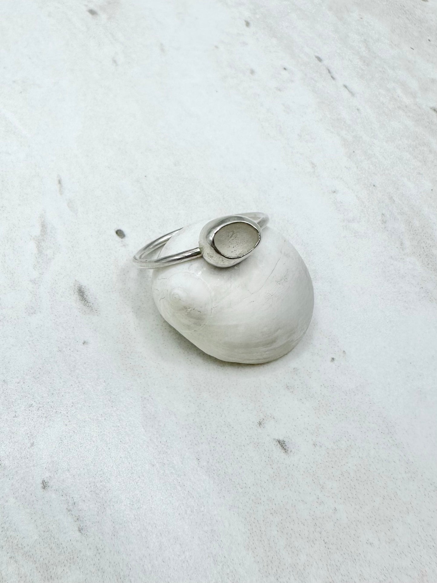 White Seaglass Ring Silver - U