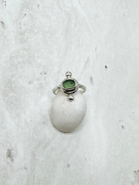 Teal Seaglass Ring Silver - N