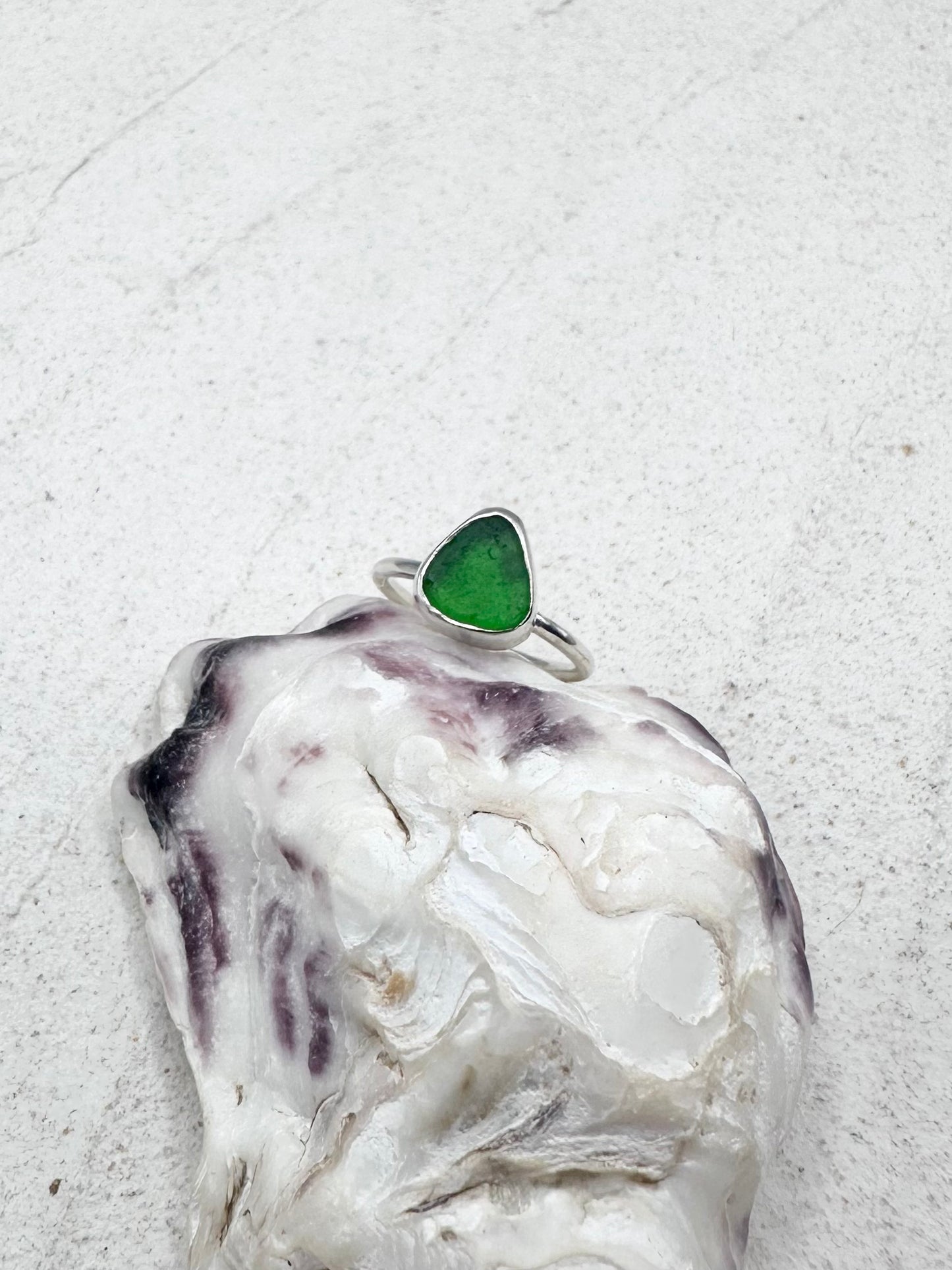 Green Seaglass Ring Silver