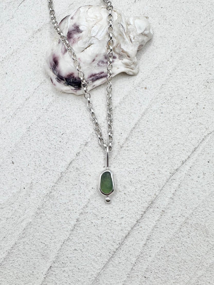 Green Seaglass Pendant Silver