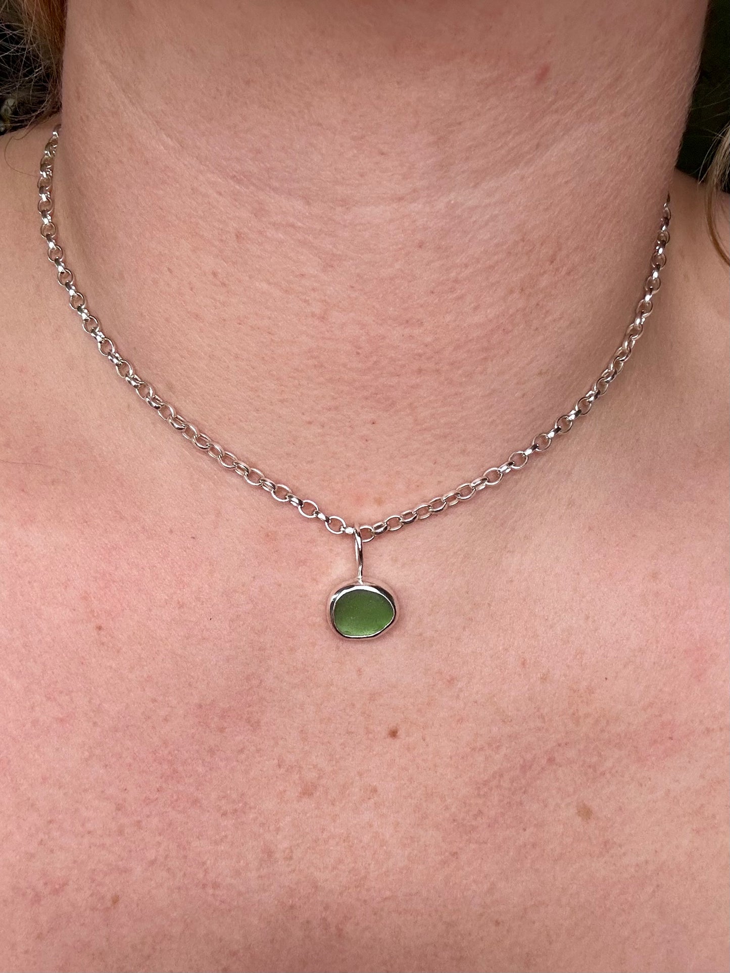 Green Seaglass Pendant Silver