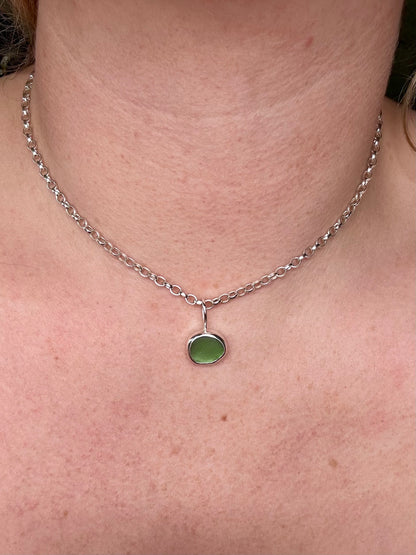 Green Seaglass Pendant Silver