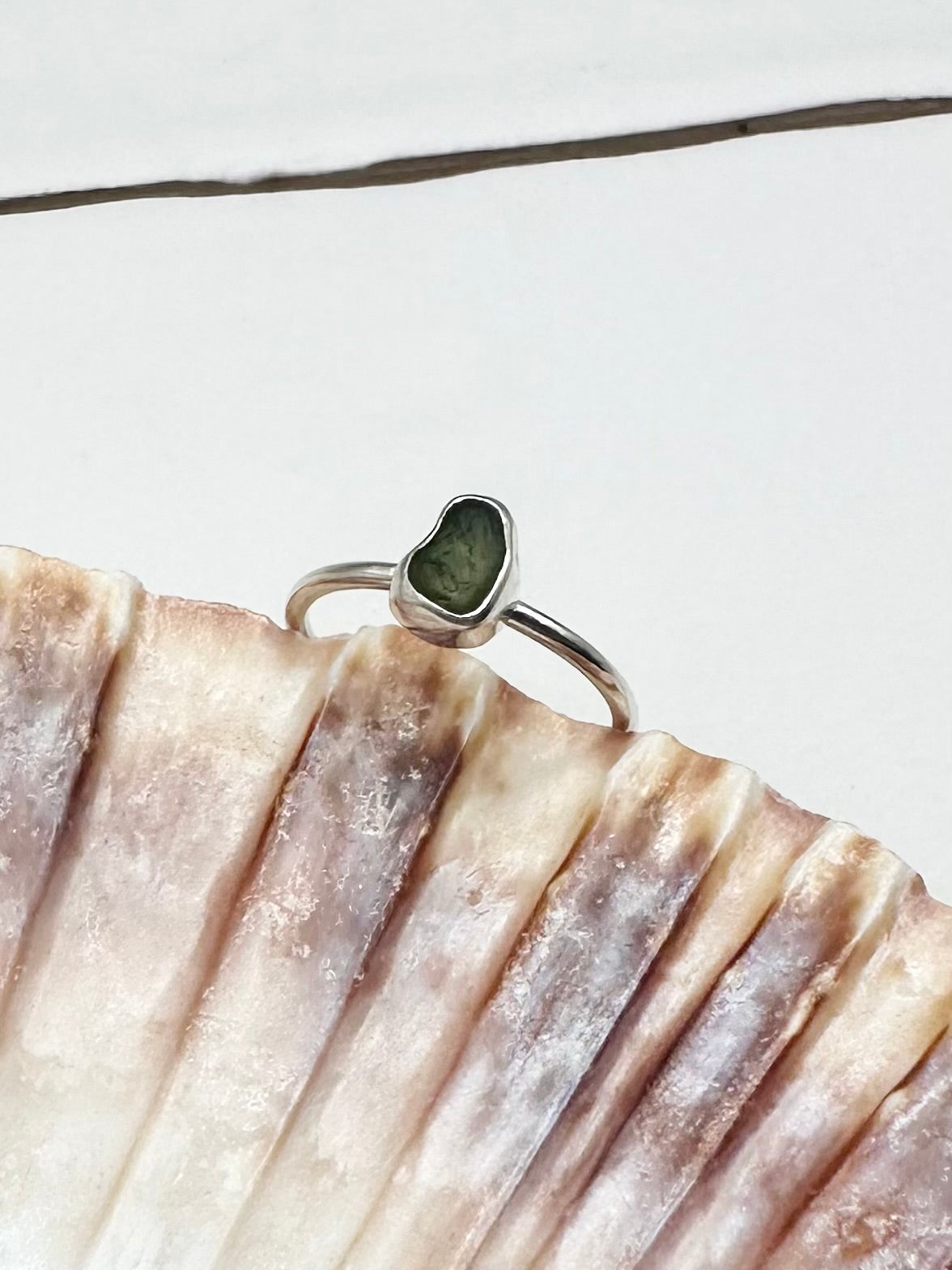 Green Seaglass Ring Silver