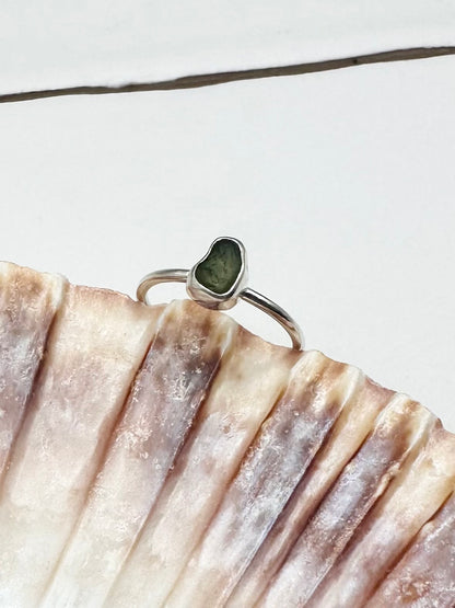 Green Seaglass Ring Silver