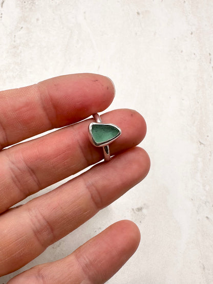 Teal Seaglass Ring Silver - H