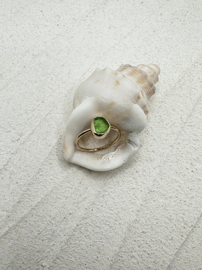 Gold Seaglass Ring in Green