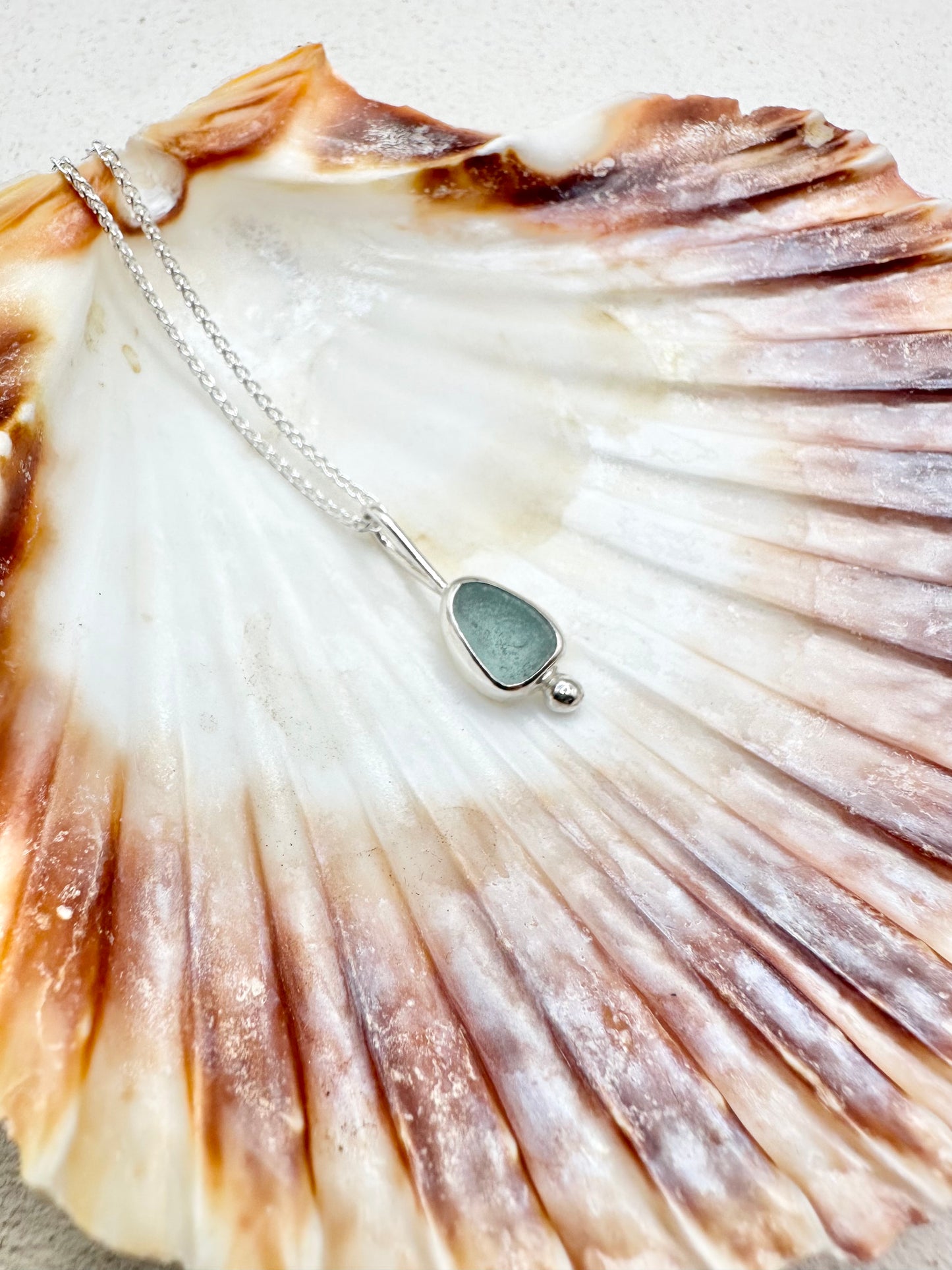 Blue Seaglass Pendant Silver