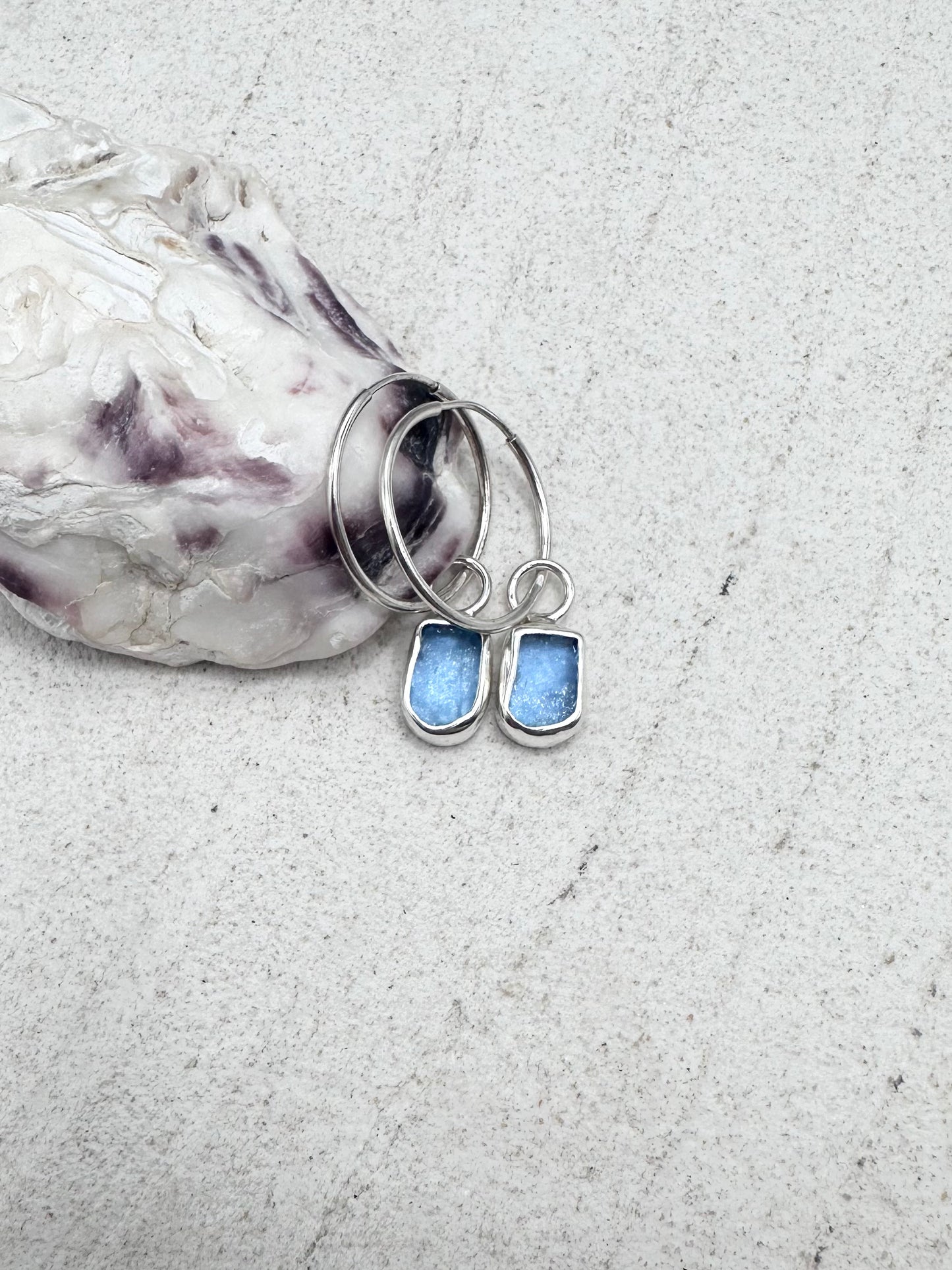 Blue Seaglass Charms Silver