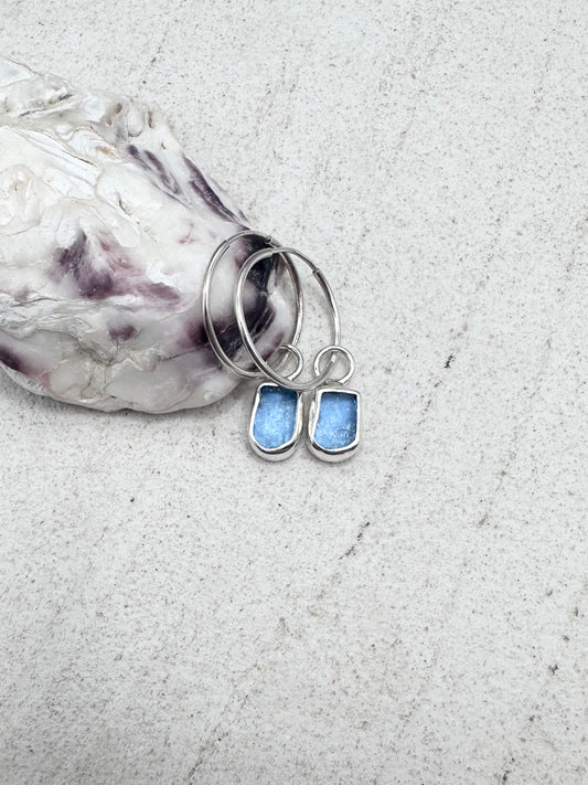 Blue Seaglass Charms Silver